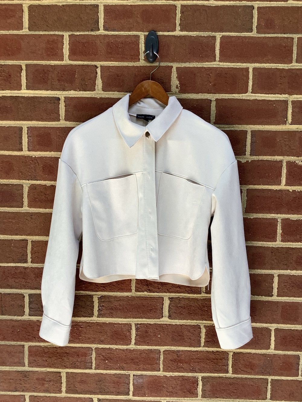 NWT Moa Moa Suede Cream Cropped Shacket Button Front Collared Pockets